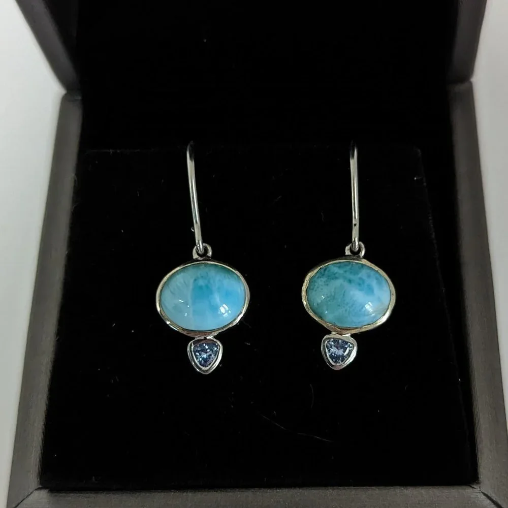 Brand new Earrings Silver 925 with Larimar and Aqua-marine - Picture 2 of 3